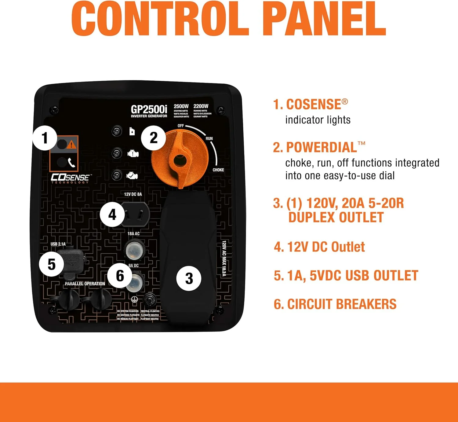 Generac 8251 GP2500i 2,500-Watt Gas-Powered Portable Generator CO Sense Technology - Image 3