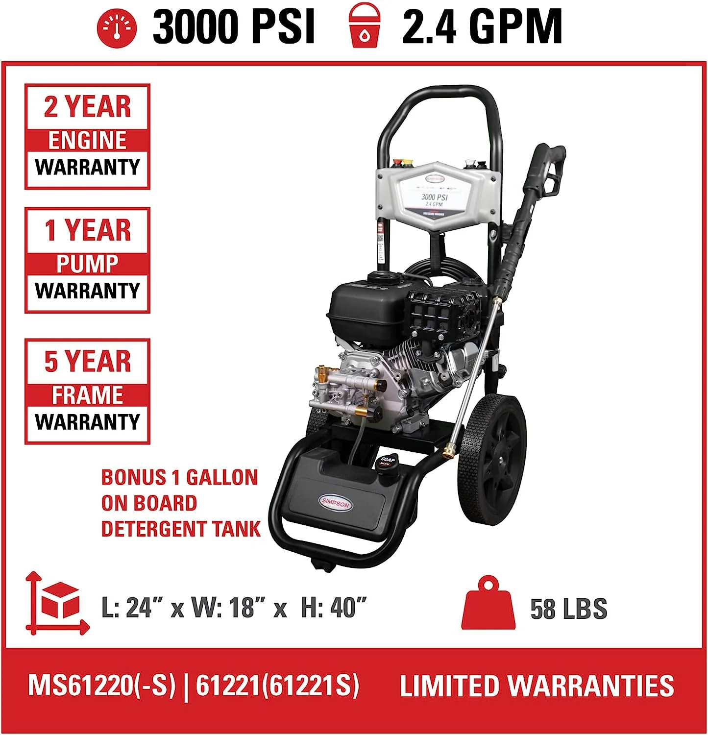 Simpson Megashot MS61221 3000-PSI Gas Pressure Washer with CRX210 OHV Engine - Image 6